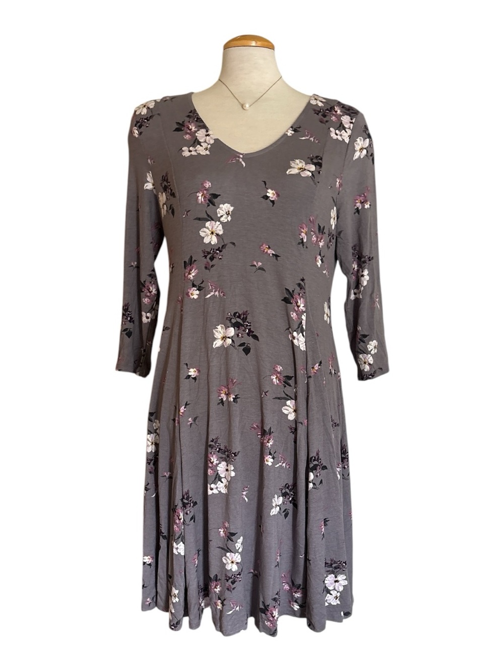 Torrid Gray Floral V-Neck Long Sleeve Jersey Dress